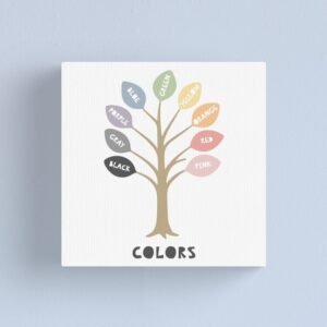 Color Tree for Kids canvas print by LumoTale featuring a vibrant tree with labeled colorful leaves.